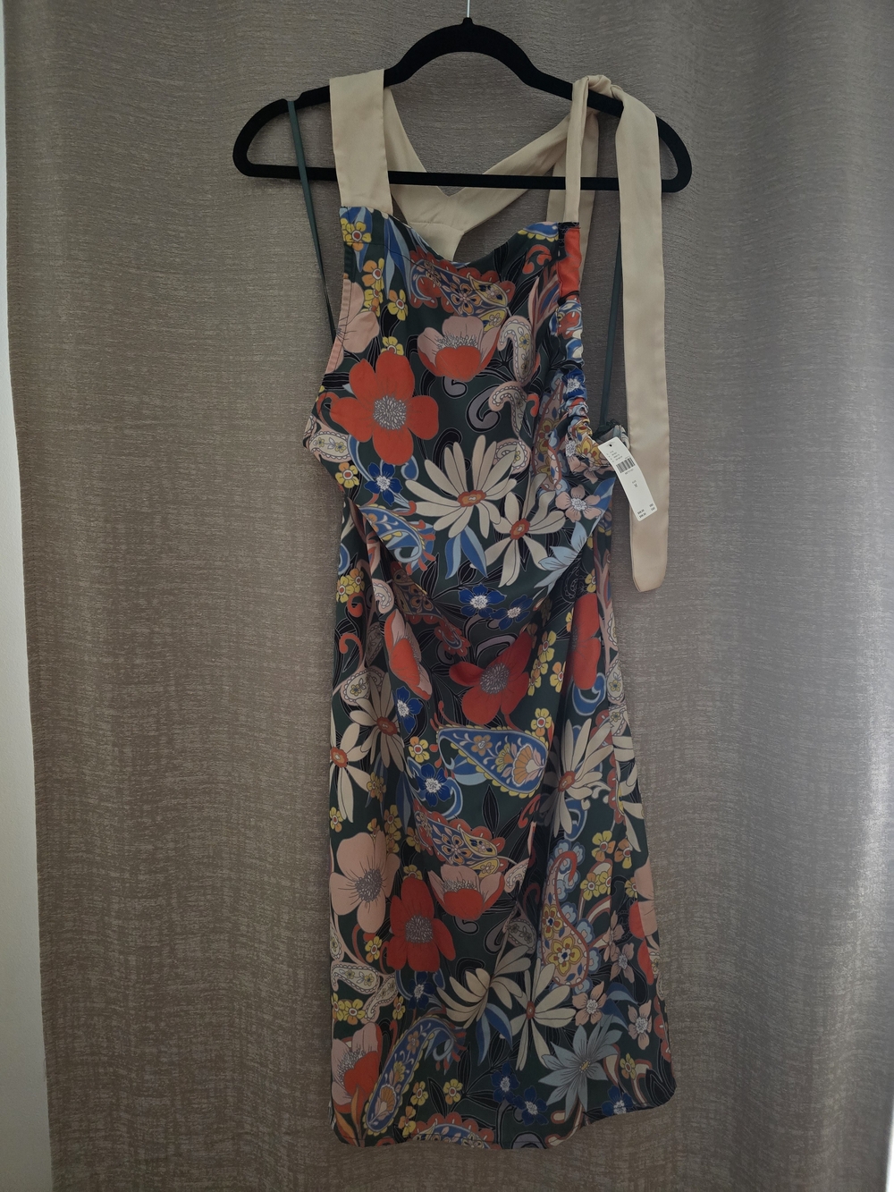 Anthropologie Multicolor Floral Asymmetrical Slip Dress with Cream Tie Straps
